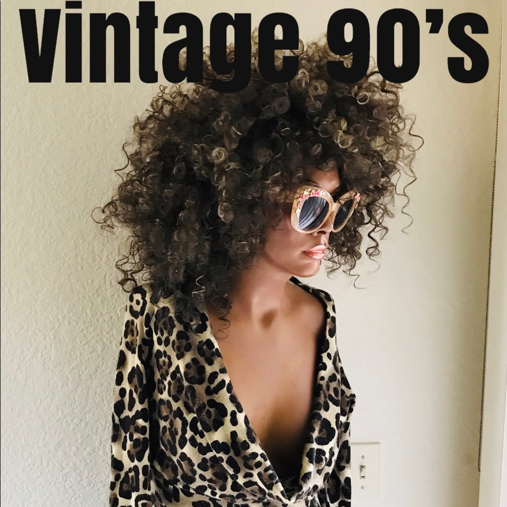 Vintage 90’s LEOPARD COWLNECK Mini SWEATER Dress M - Picture 2 of 6